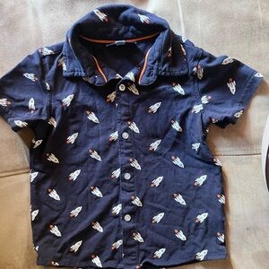 Navy Blue Rocket Print Kids Shirt